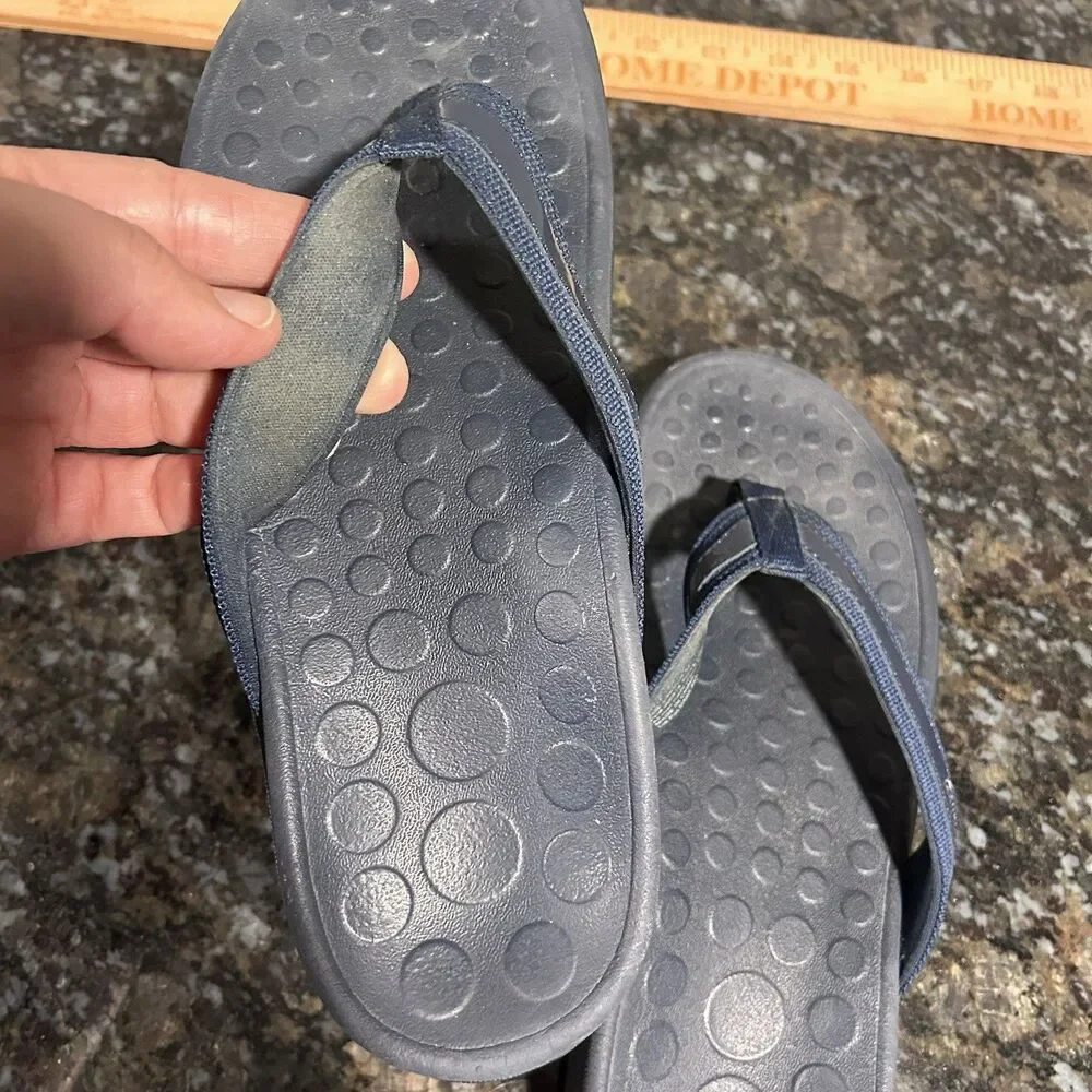 Vionic Orthaheel Flip Flop Sandals Womens 8 Navy Solid Nylon Straps Slip On
